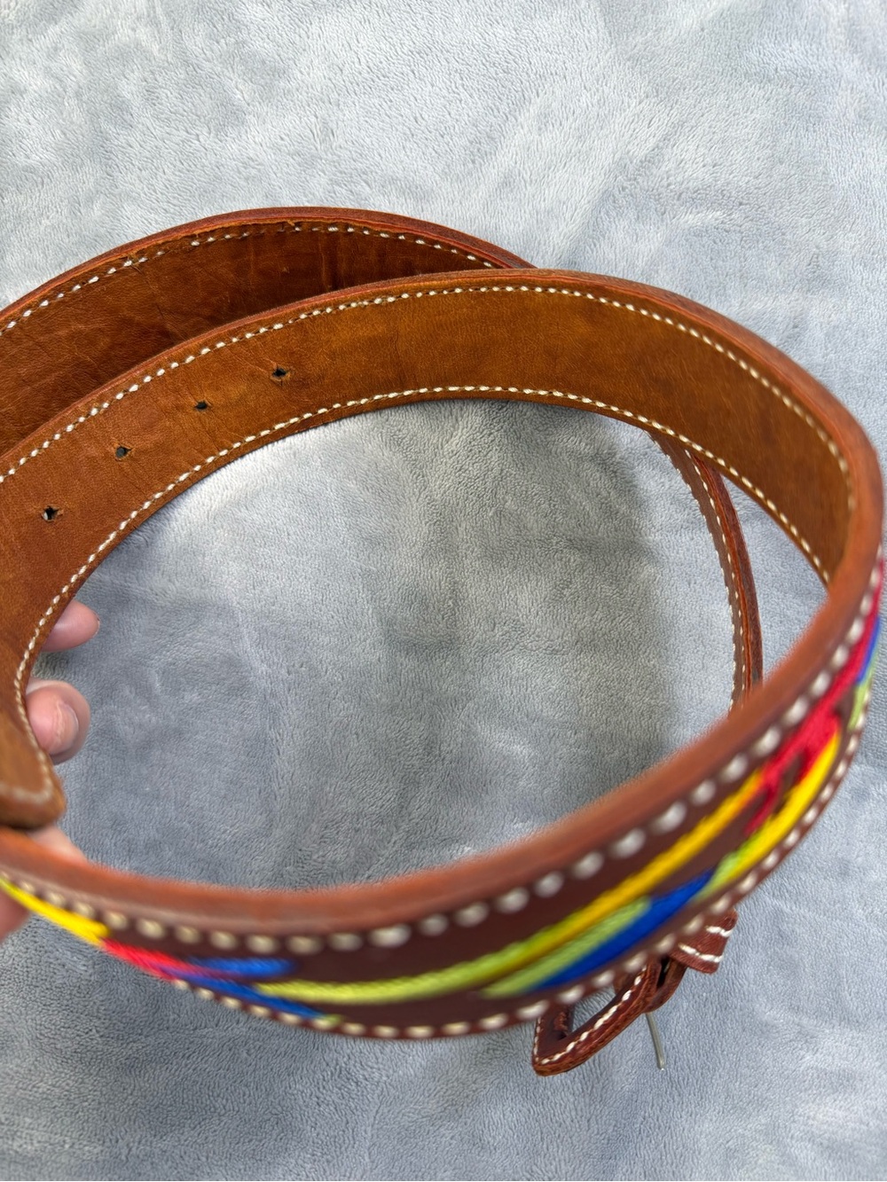 Brown Leather Belt Unisex’s with Colorful Embroidery Summer dress informal